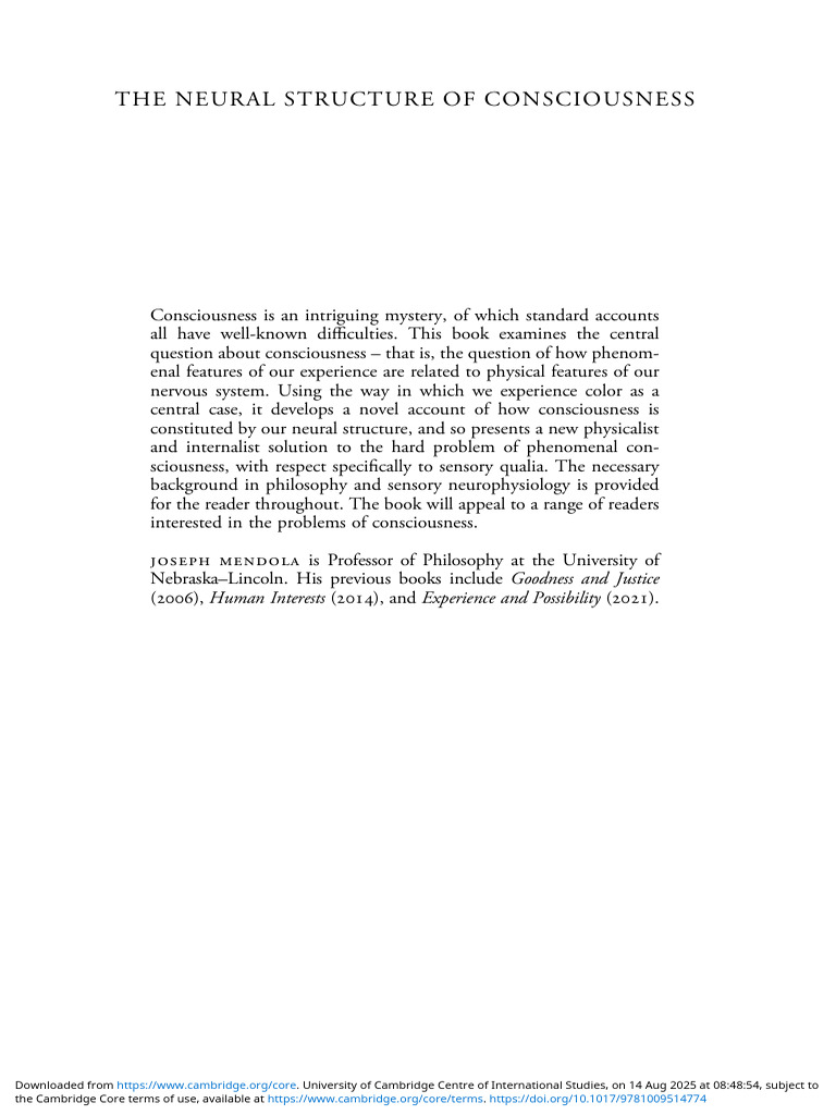 Neural Basis of Consciousness Explained | PDF | Color | Experience