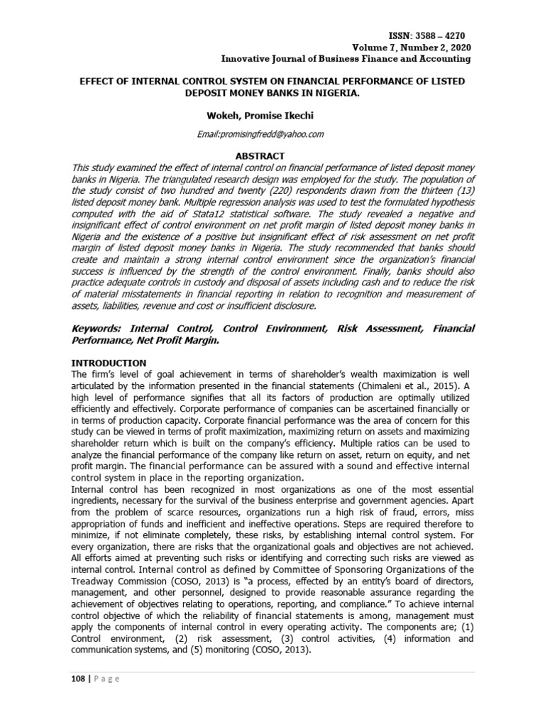 Internal Control Impact on Nigerian Banks | PDF | Internal Control | Risk