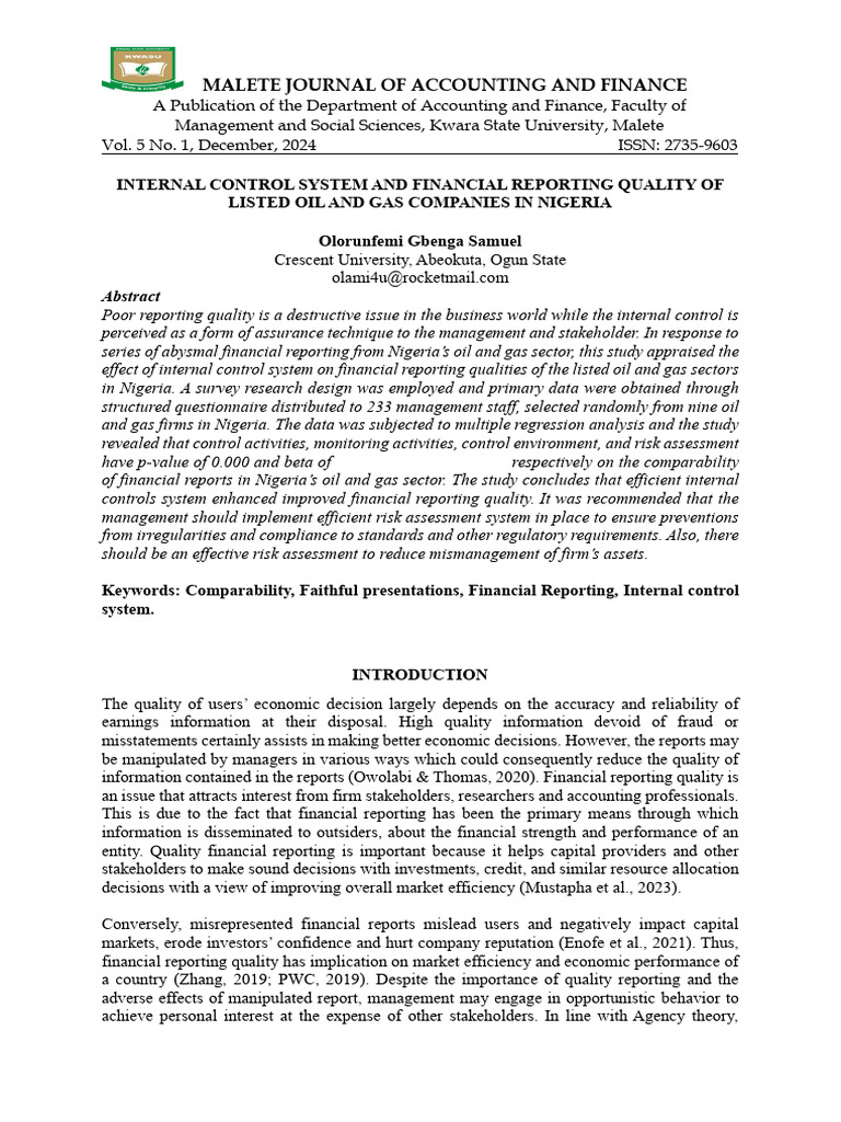 Internal Control & Financial Reporting Quality | PDF | Internal Control ...