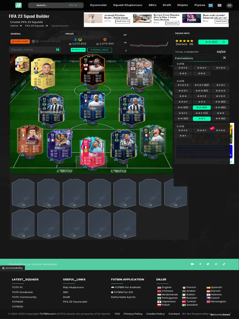 FIFA 23 Squad Builder Tool | PDF