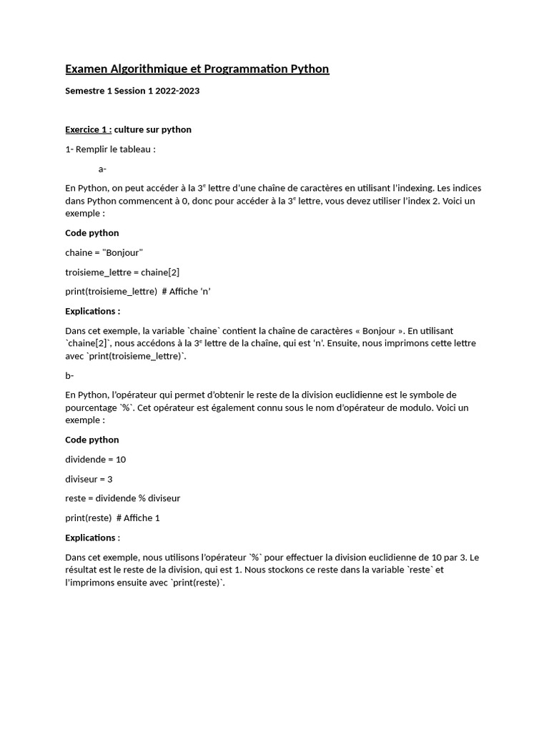 Examen Python : Algorithmes et Structures | PDF | Structure de contrôle ...