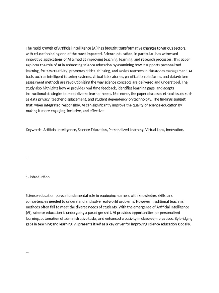 AI's Impact on Science Education | PDF | Artificial Intelligence ...