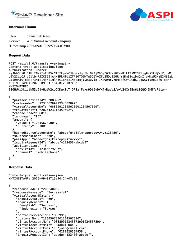 API Virtual Account - Inquiry | PDF