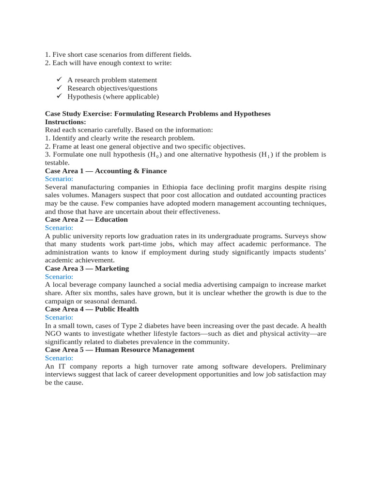 Research Problems and Hypotheses Cases | PDF