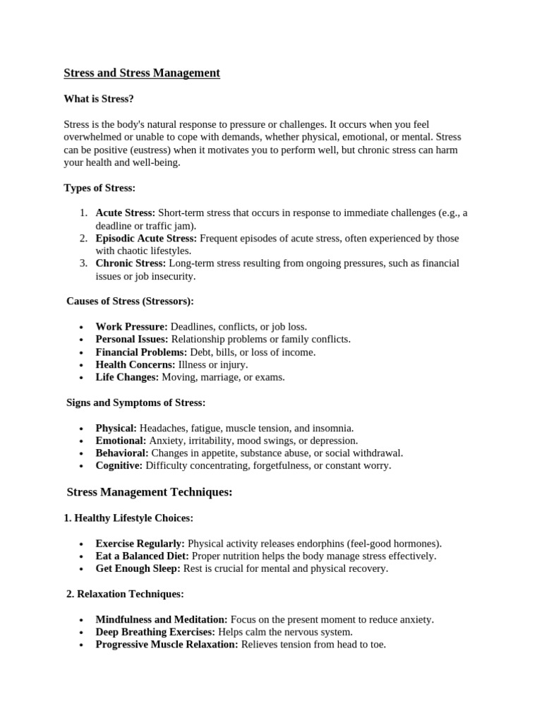 Understanding Stress and Management Techniques | PDF | Substance Abuse ...
