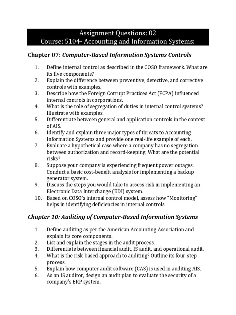 5104 AIS Assignment 2 | PDF | Internal Control | Audit
