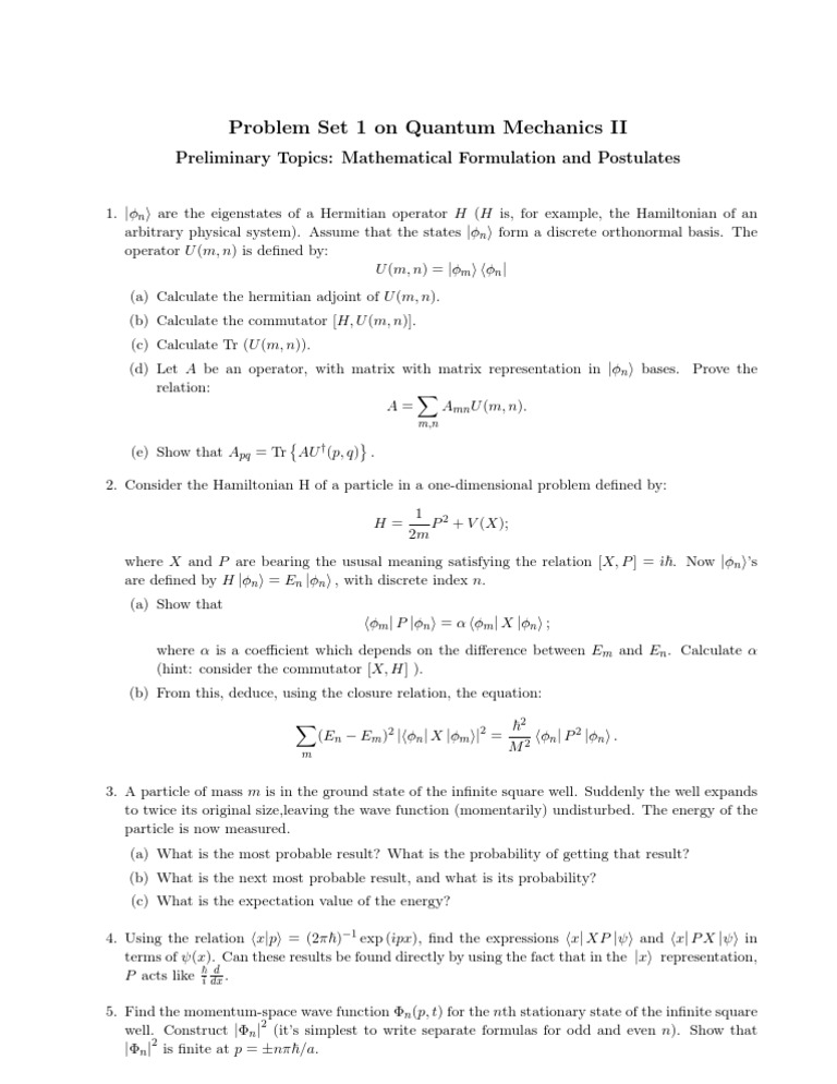 Quantum Mechanics II Problem Set | PDF