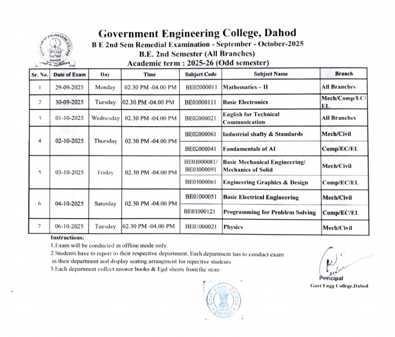 BE 2nd Sem Remedial Exam Schedule 2025 | PDF | Academic Term | Engineering