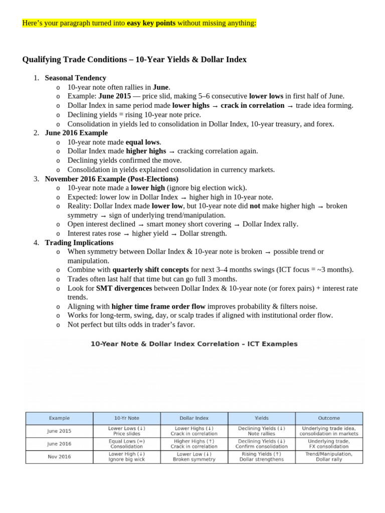 Trade Strategies: 10-Year Yields & Dollar Index | PDF