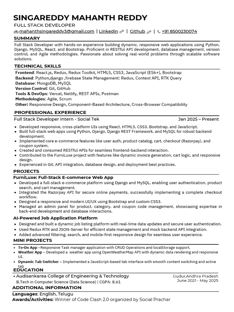 Full Stack Developer Profile: Skills & Projects | PDF | Web Application ...