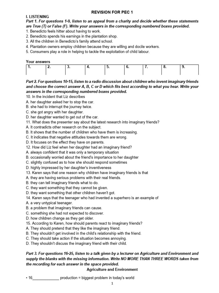 Listening Revision for PEC 1 Exam | PDF | Angkor