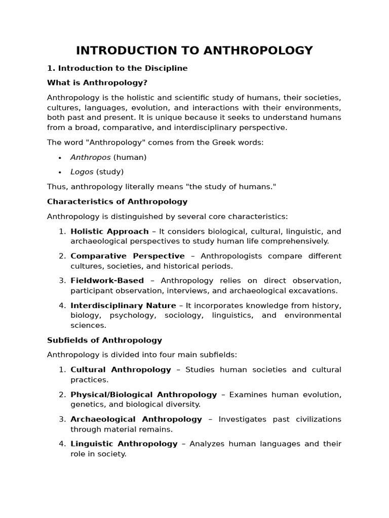 Overview of Anthropology and Its Subfields | PDF | Anthropology ...