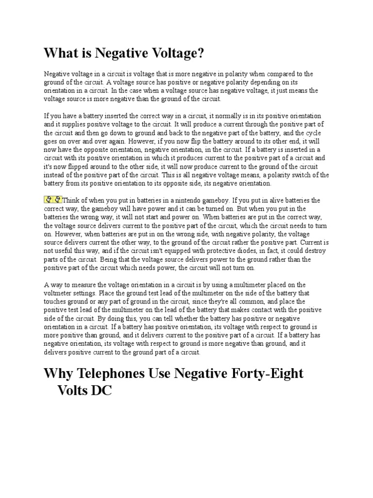 What Is Negative Voltage Pdf Electrical Network Battery Electricity