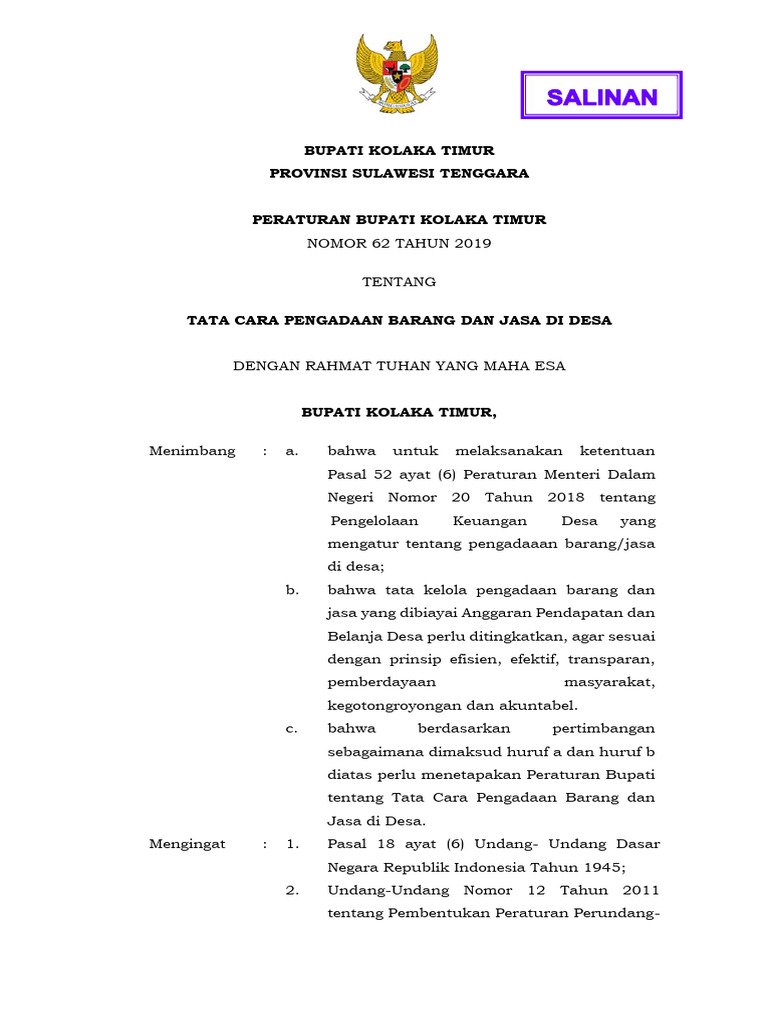 Tata Cara Pengadaan Barang Desa | PDF