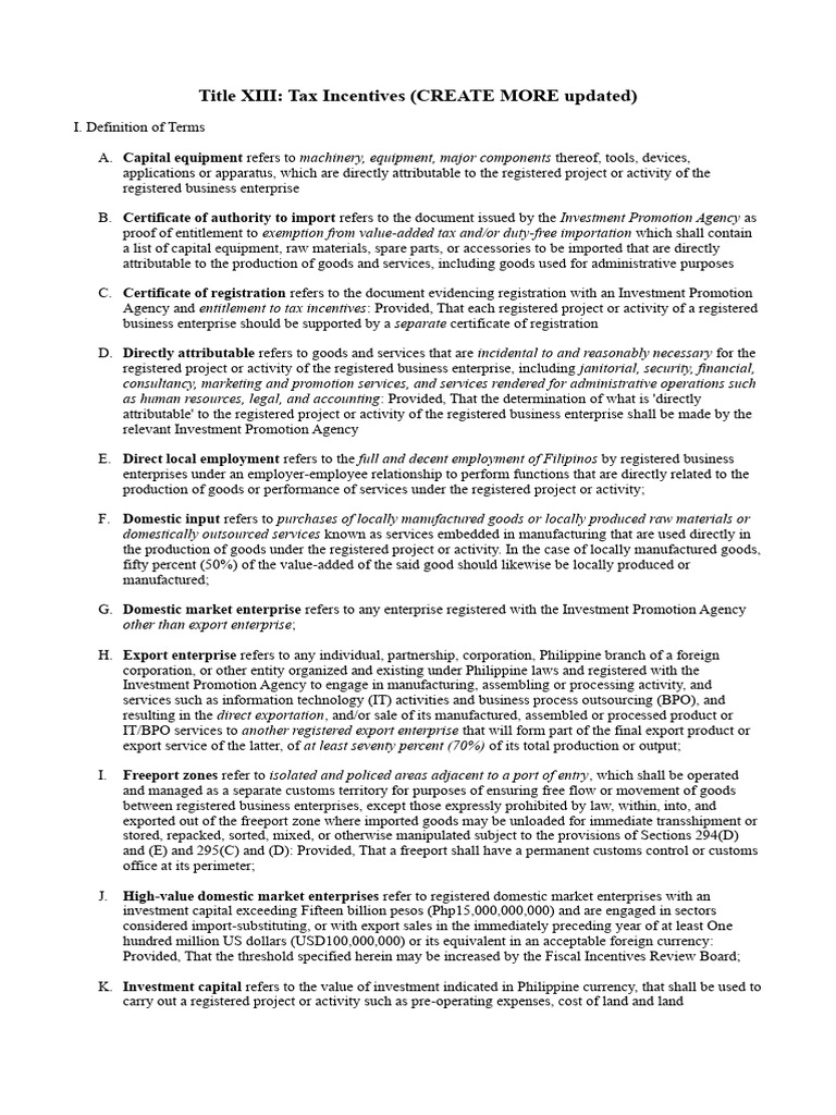Title XIII Tax Incentives CREATE MORE | PDF | Tax Deduction | Expense