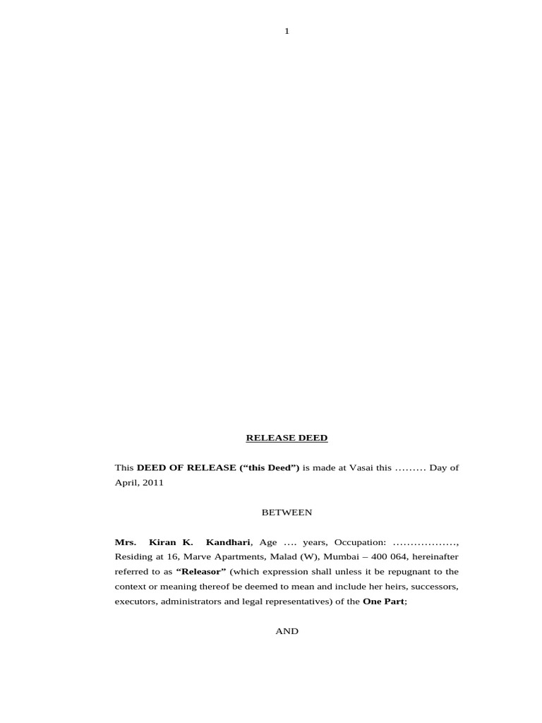 Release Deed Ashokbhai Ref Manish Rajani - 14apr2011 | PDF | Natural ...