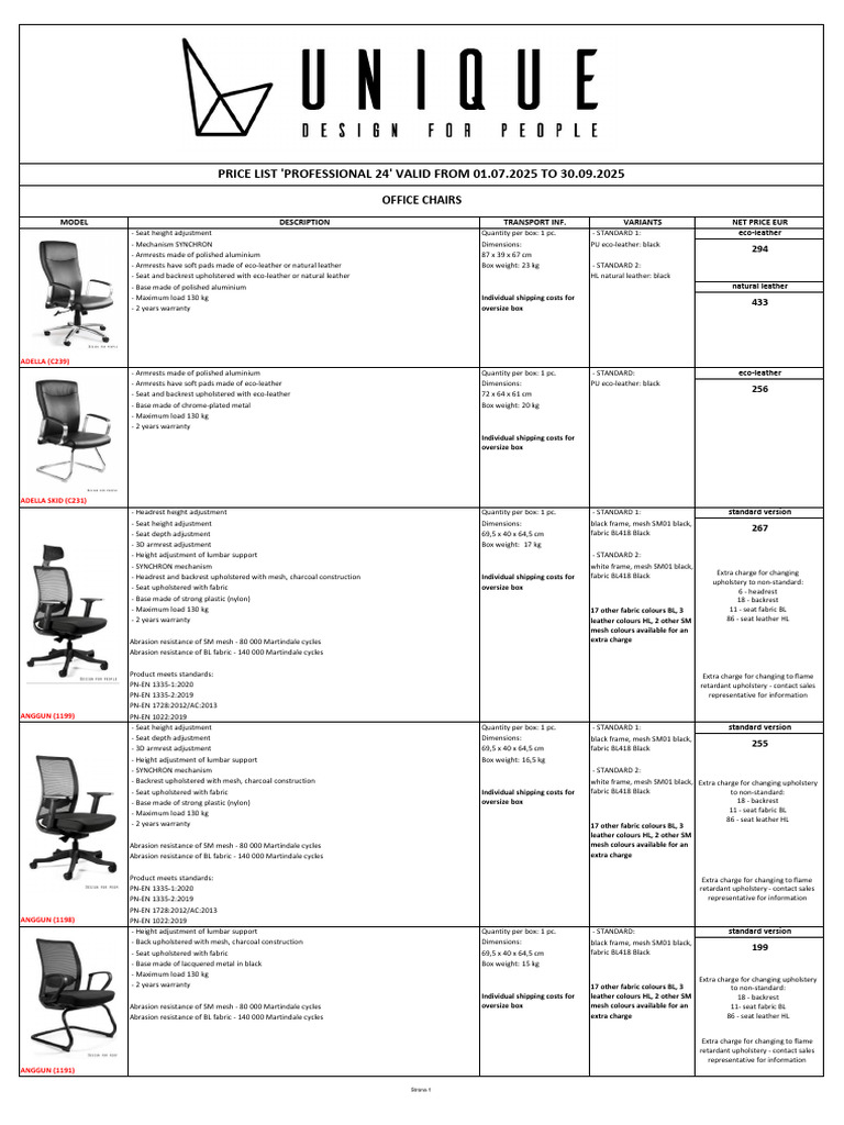 Office Chair Specifications and Pricing | PDF | Textiles | Upholstery