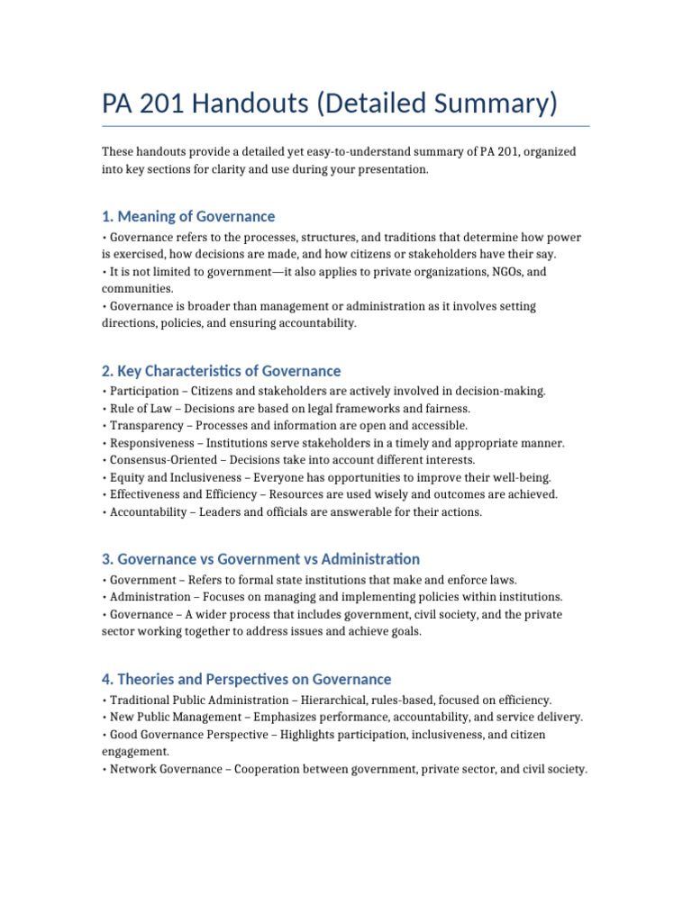 PA 201 Handouts Detailed | PDF | Governance | Policy