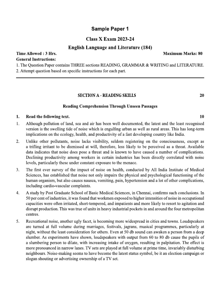 English Sample Paper | PDF