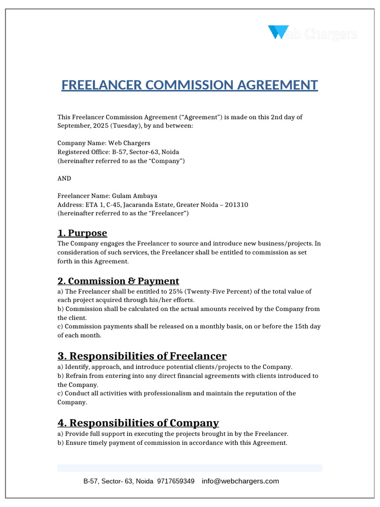Freelancer Commission Agreement Template | PDF