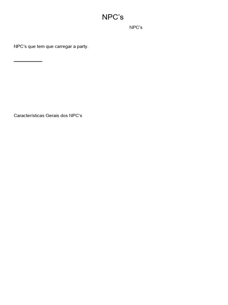 Guia Completo de NPCs para F&M 2.5 | PDF | Deficiência visual | Sistema ...