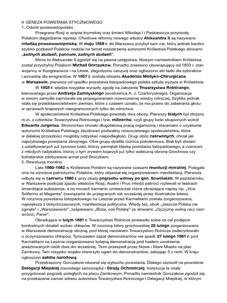5.1. Geneza Powstania Styczniowego-Kopia | PDF
