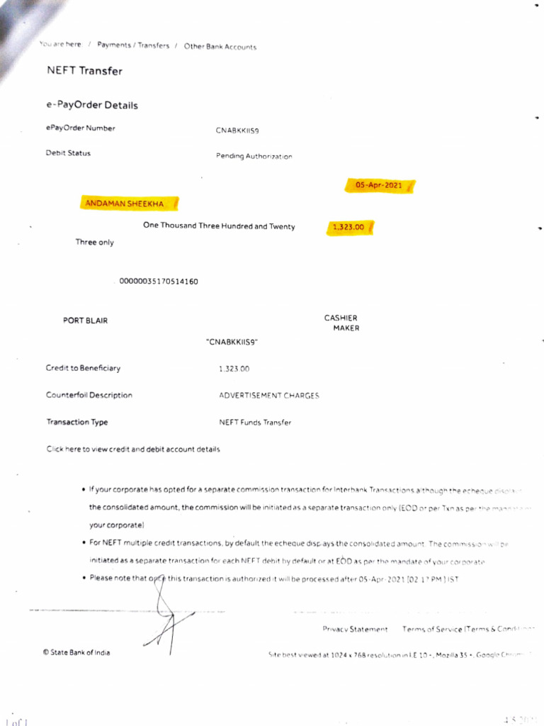 NEFT Transfer Details and Status | PDF