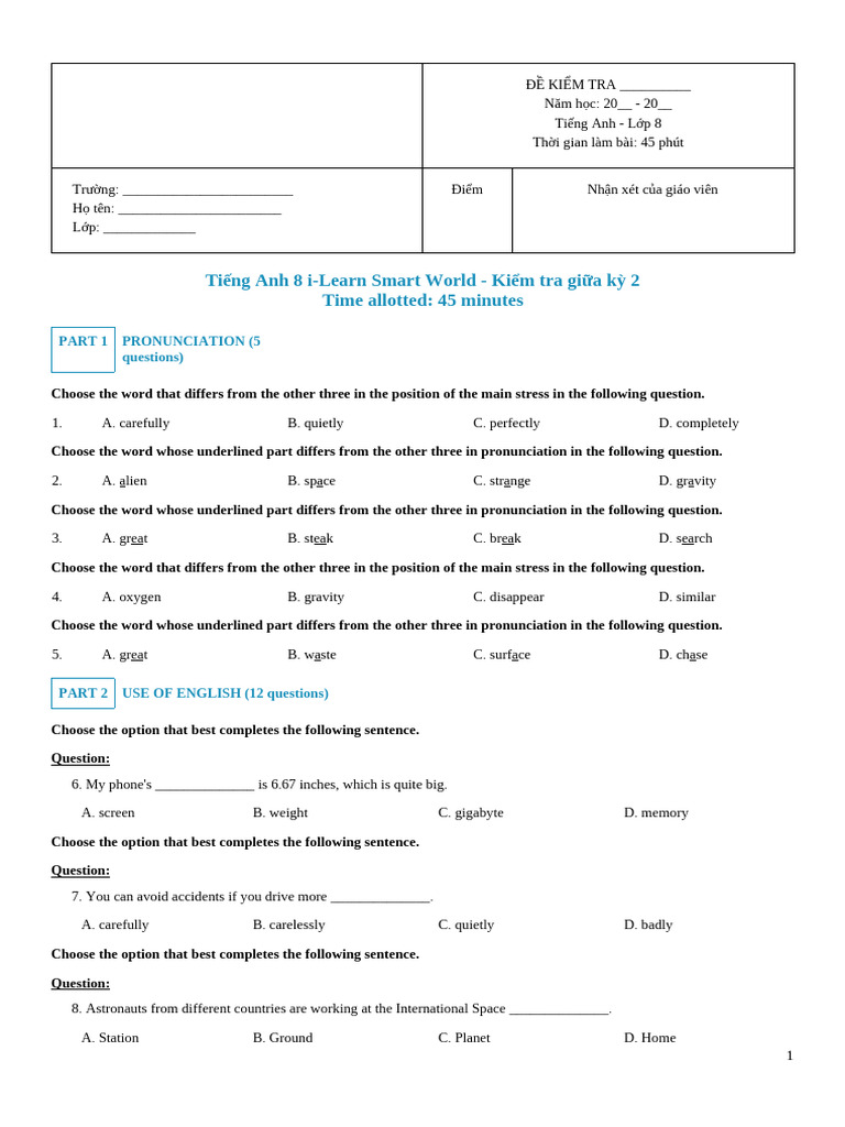 English Test for 8th Grade Students | PDF | Robot | Robotics