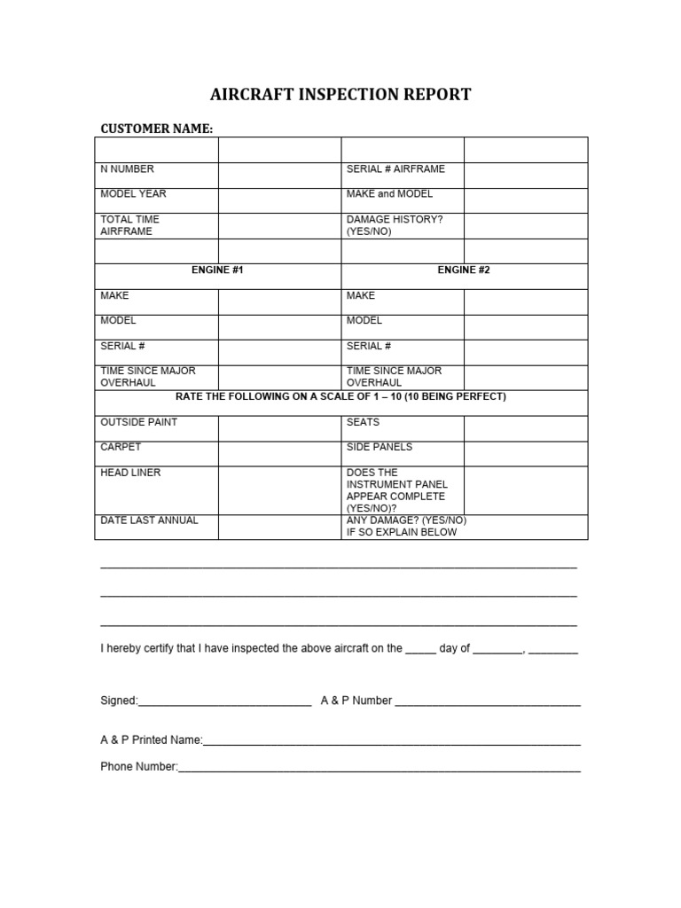 Aircraft Inspection Report Summary | PDF
