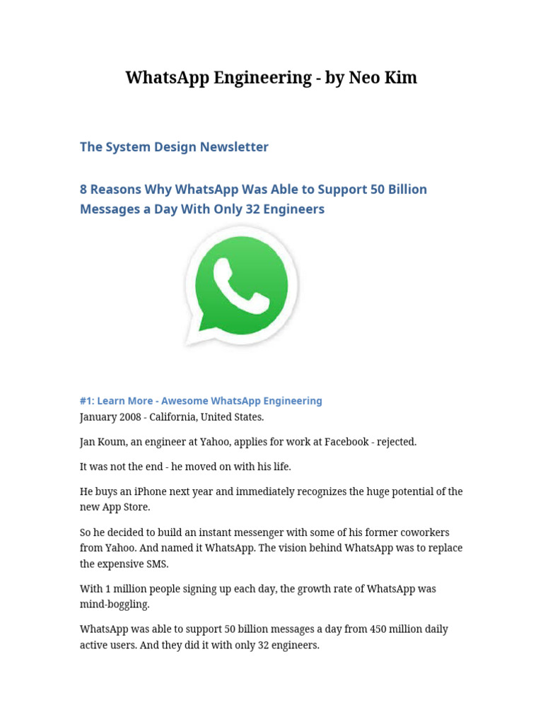 WhatsApp Engineering | PDF | Scalability | Operating System
