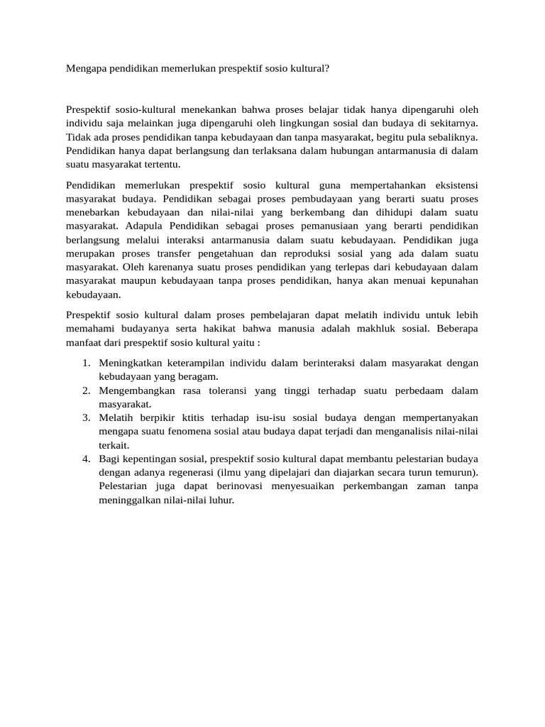 Pentingnya Perspektif Sosio-Kultural dalam Pendidikan | PDF