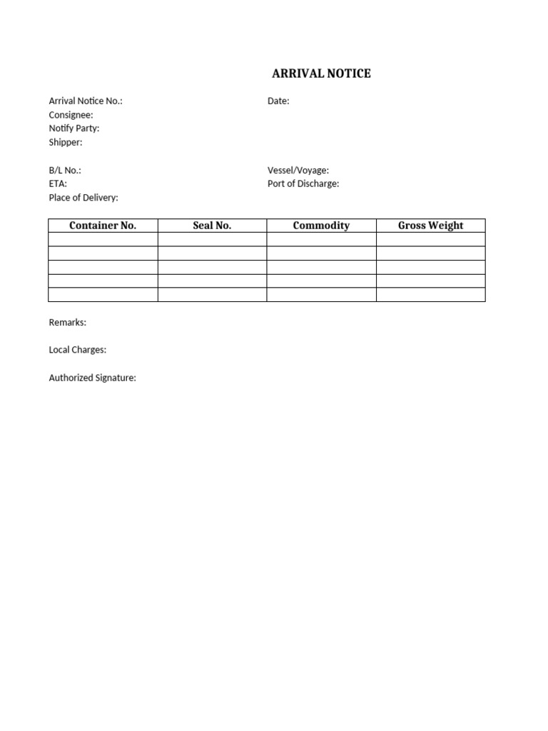 Arrival Notice Template and Format | PDF