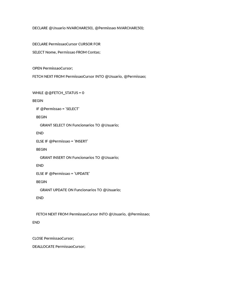 Dynamic SQL Permissions Granting Script | PDF