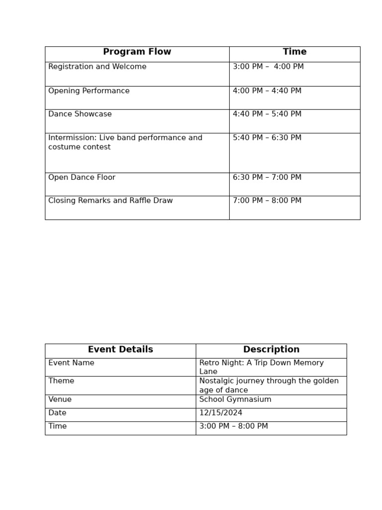 Retro Night Dance Event Schedule | PDF