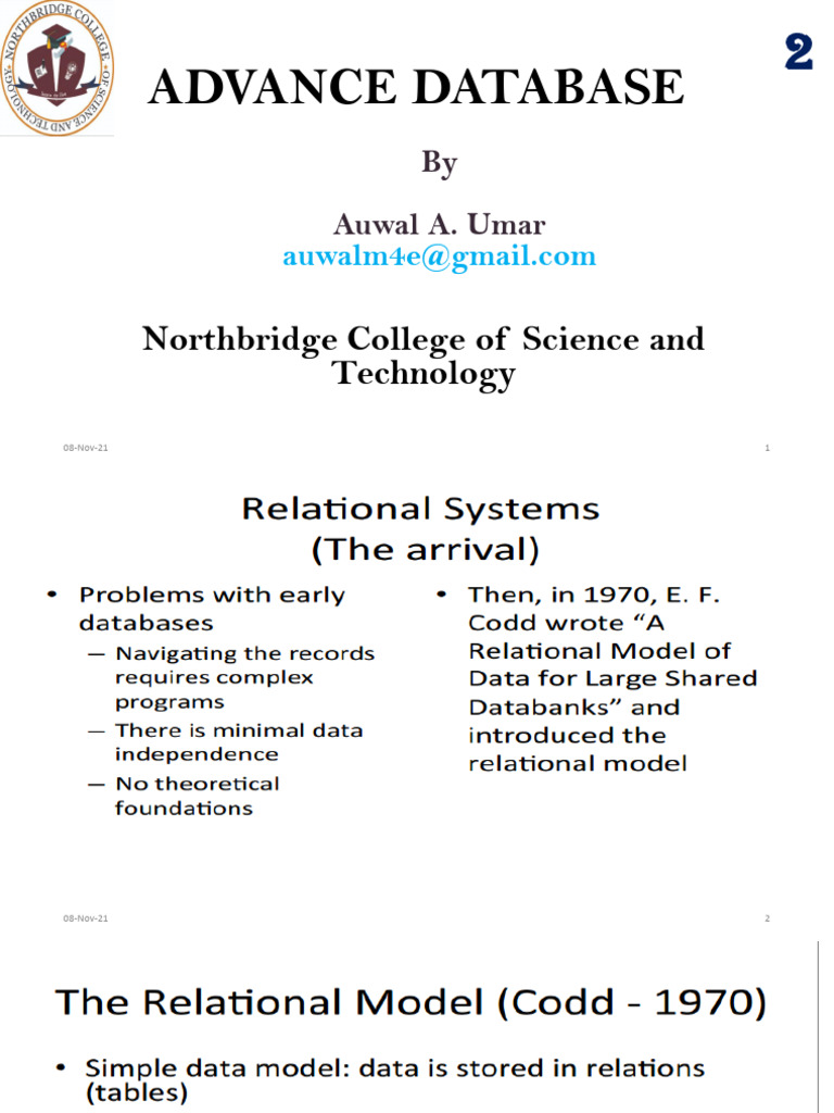 Advance Database Overview by Auwal Umar | PDF