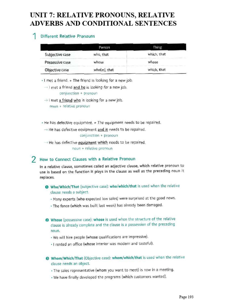 Av4a - Unit 7. Relative Clause + Conditionals | PDF