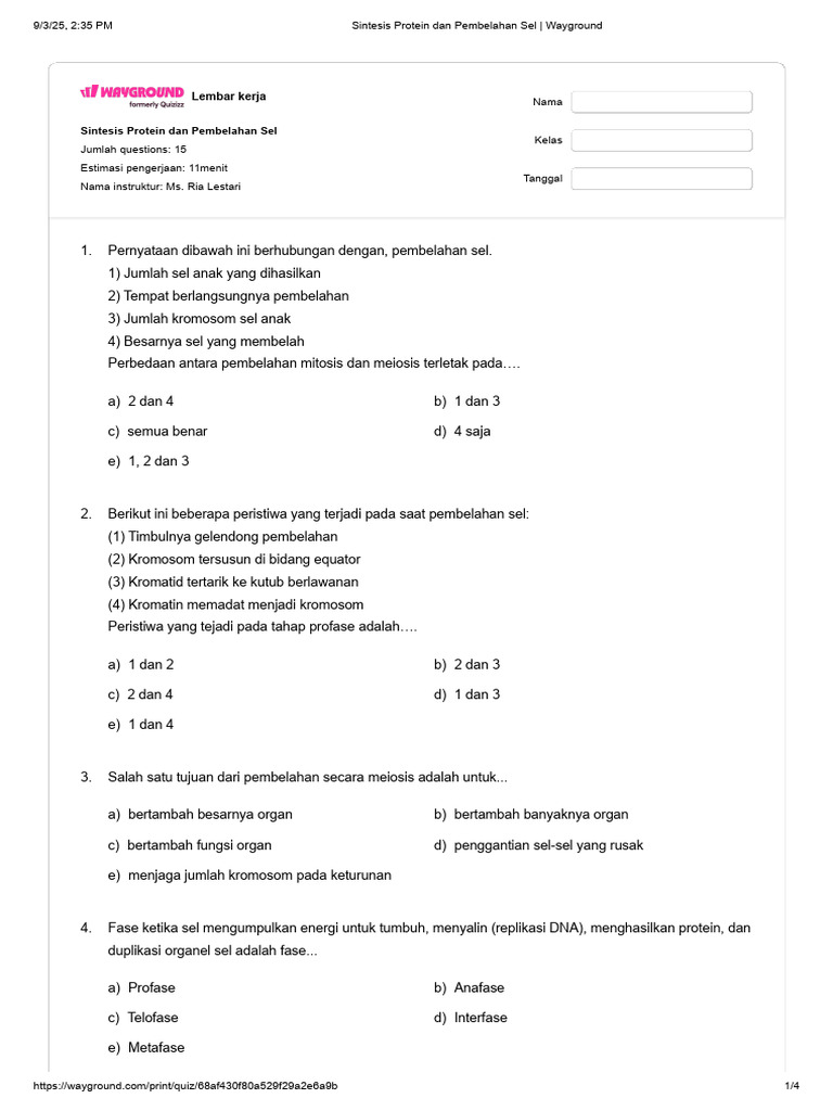 Soal Essay Sintesis Protein dan Sel | PDF