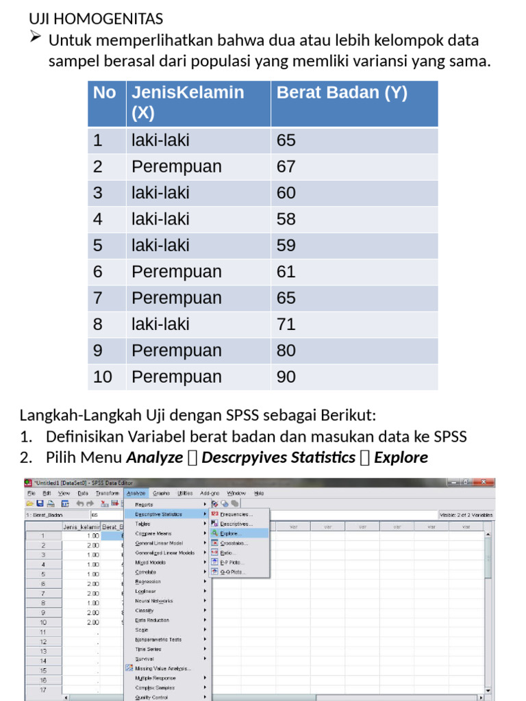 Uji Homogenitas Variansi Data Berat Badan | PDF