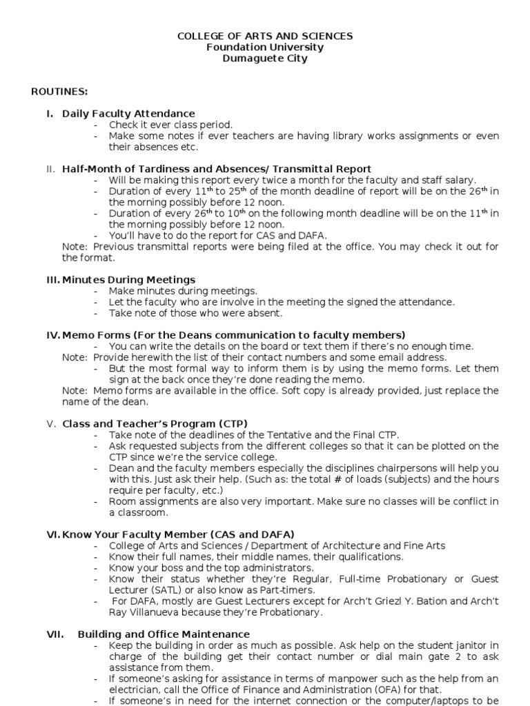 Faculty Routines and Reporting Guidelines | PDF | Lecturer | Email