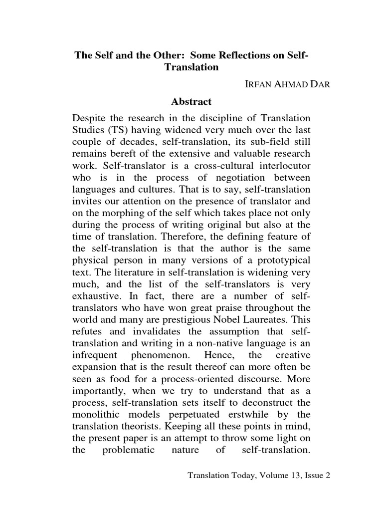 Self-Translation: Identity and Process | PDF | Translations ...