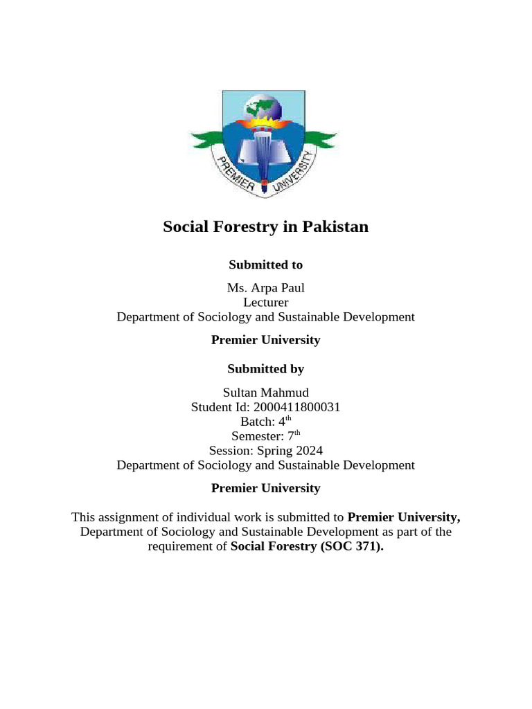 Social Forestry in Pakistan | PDF | Forest Management | Forestry