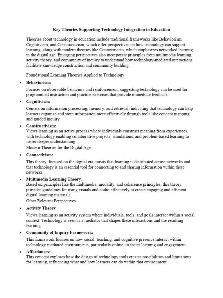 Theories for Technology-Driven Learning | PDF | Learning | Learning ...