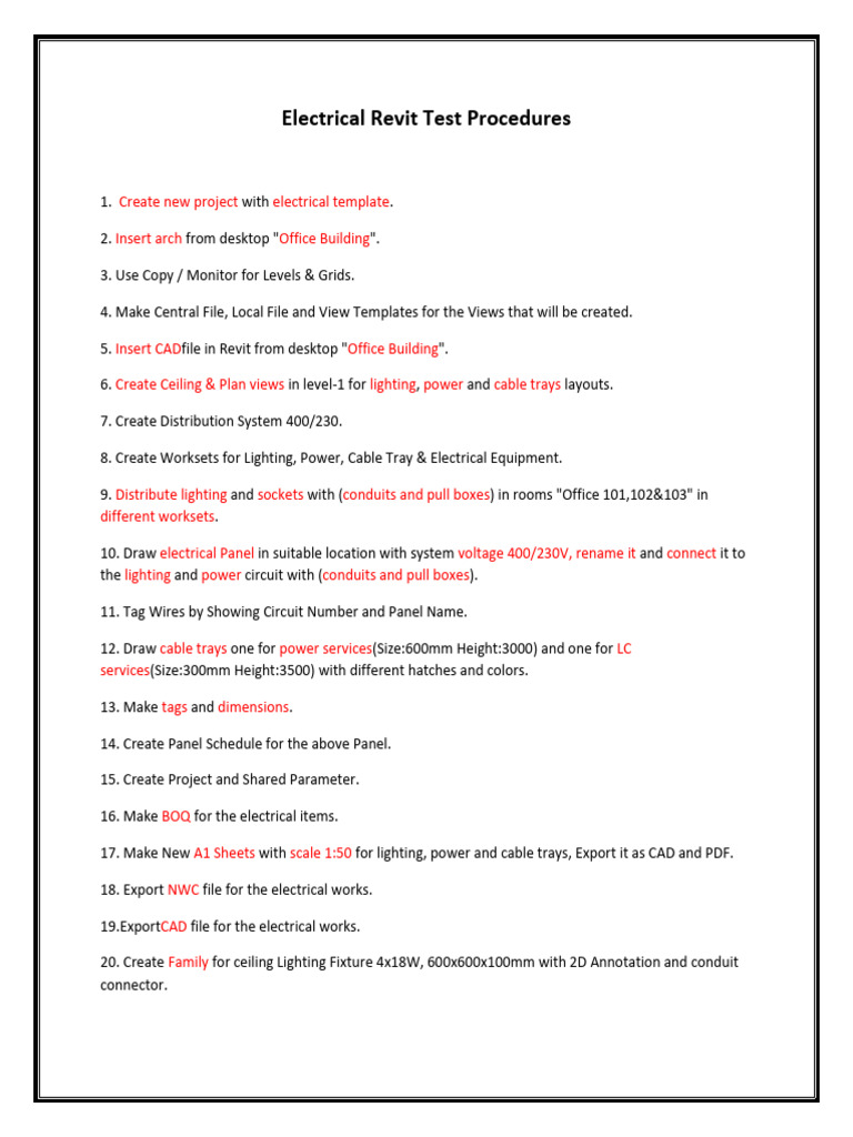 Electrical Revit Test Procedures Guide | PDF