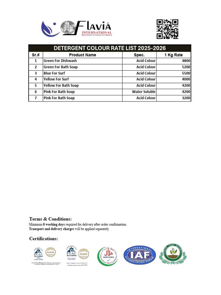 2025-2026 Detergent Color Rate List | PDF