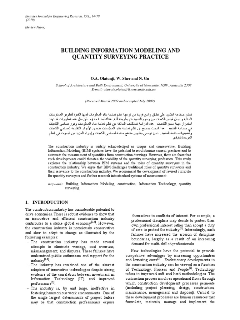 Building Information Modeling and Quantity Surveying Practice | PDF