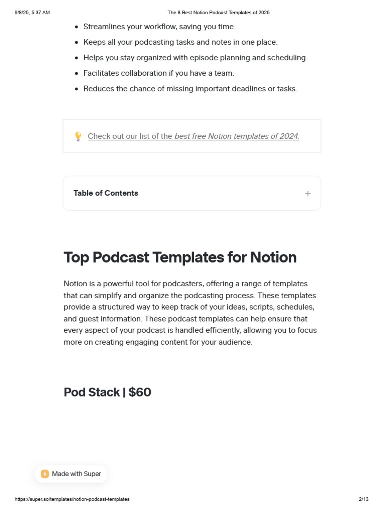 Super - So The 8 Best Notion Podcast Templates of 2025 | PDF | Podcast
