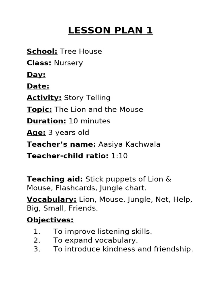 Nursery Storytelling: Lion & Mouse Lesson | PDF