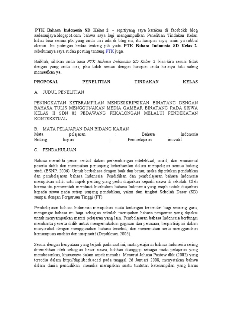 PTK Bahasa Indonesia SD Kelas 2