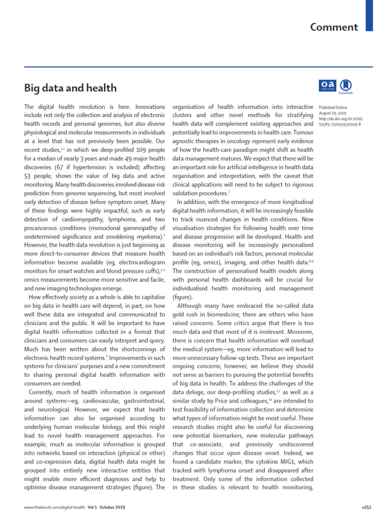 Big Data's Impact on Digital Health | PDF | Big Data | Personalized ...