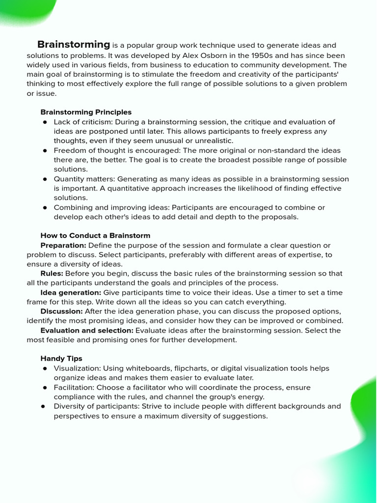 Effective Brainstorming Techniques Guide | PDF | Thought | Brainstorming